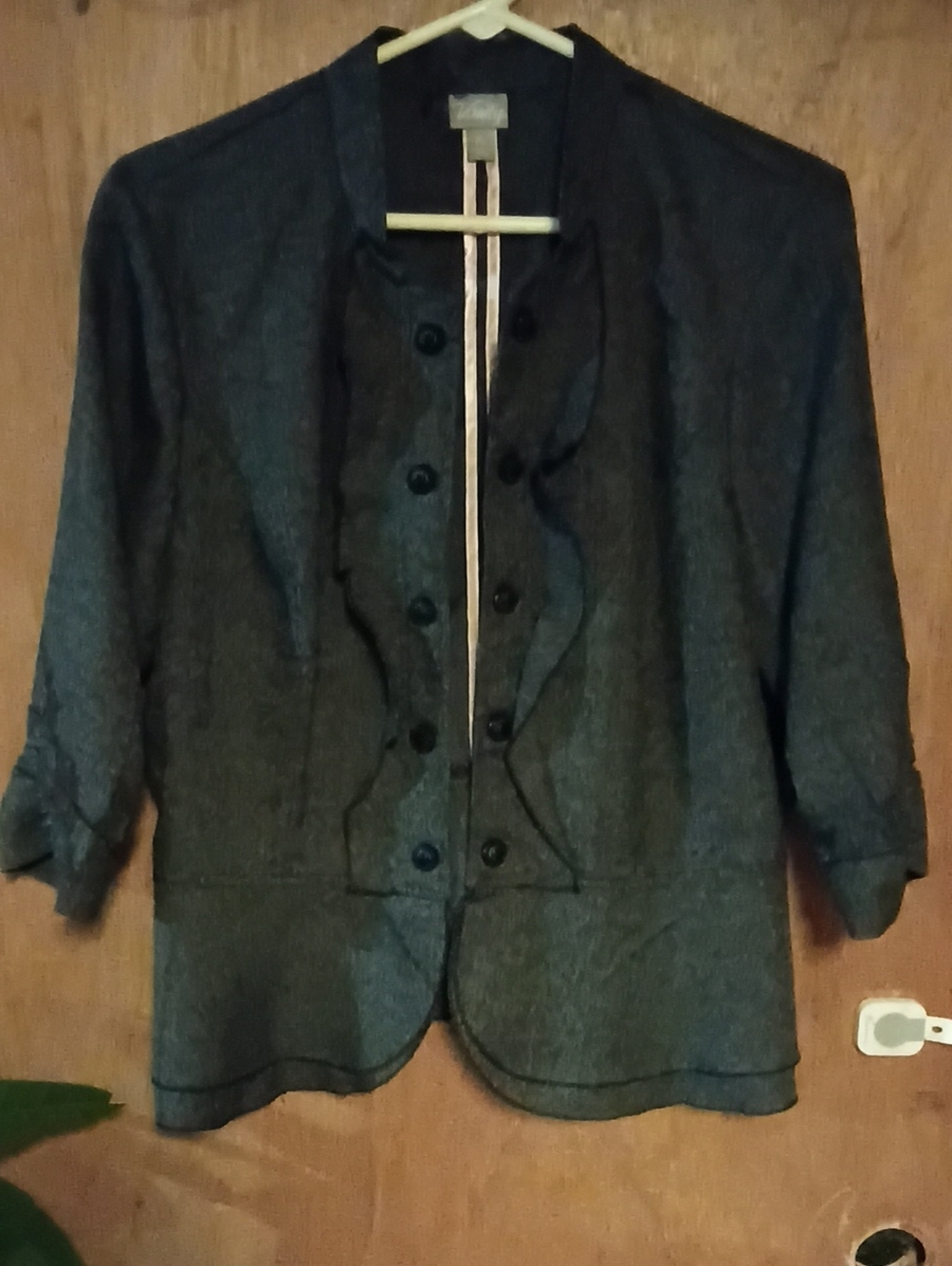 Vanity Dark Gray Ruffle-Front Blazer
